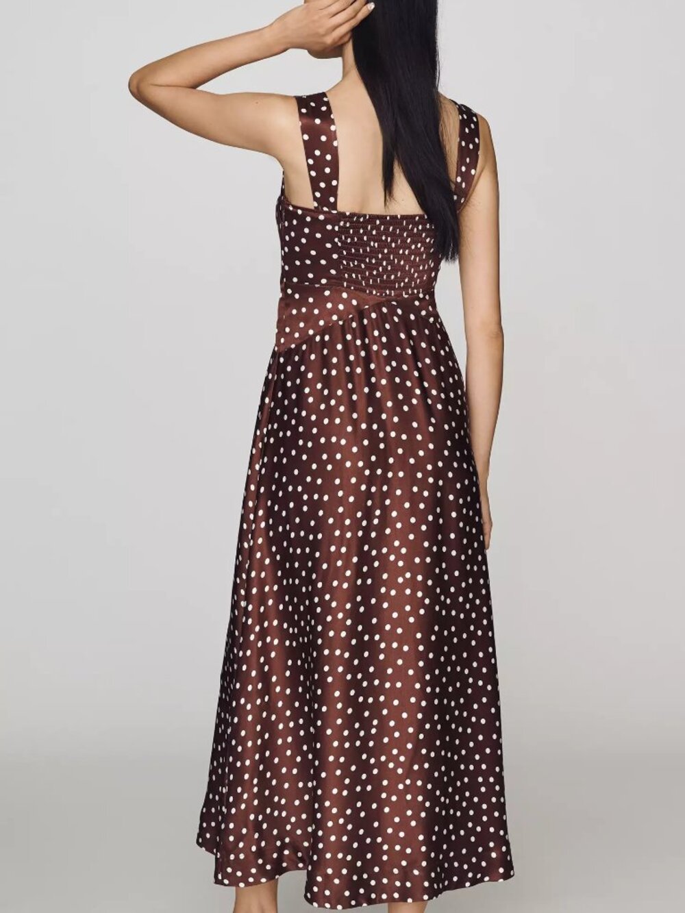 Anthropologie Jocelyn Sleeveless Slip Midi Dress by Maeve, Brown Dot, XL - Picture 4 of 4